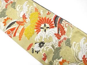 アンティーク　荒波に菊・桐模様織り出し袋帯（着用可）